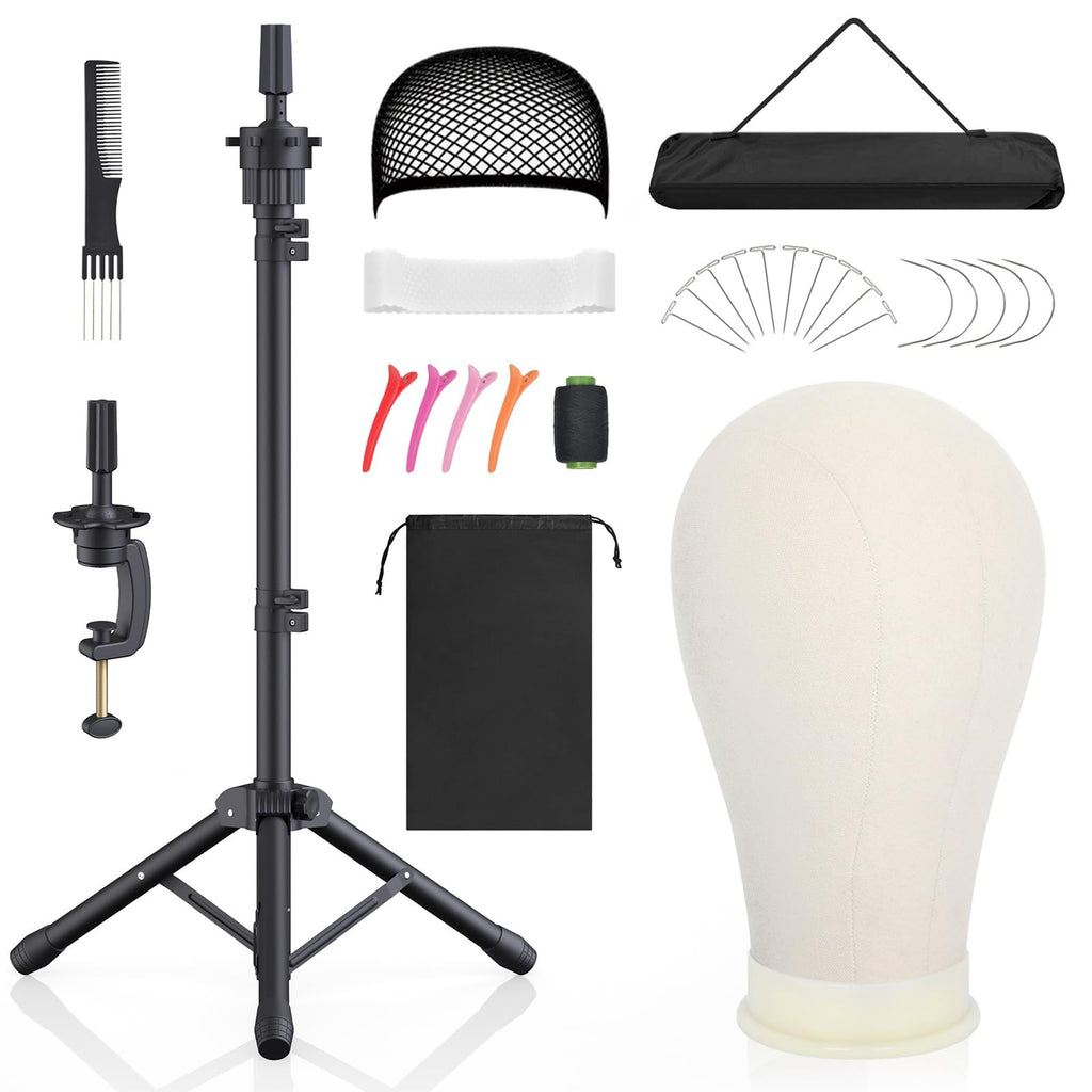 Wig Stand with Head Height Adjustable Wig Stand Wig Head Stand with Mannequin Head with Extra Wig head Clamp Stand