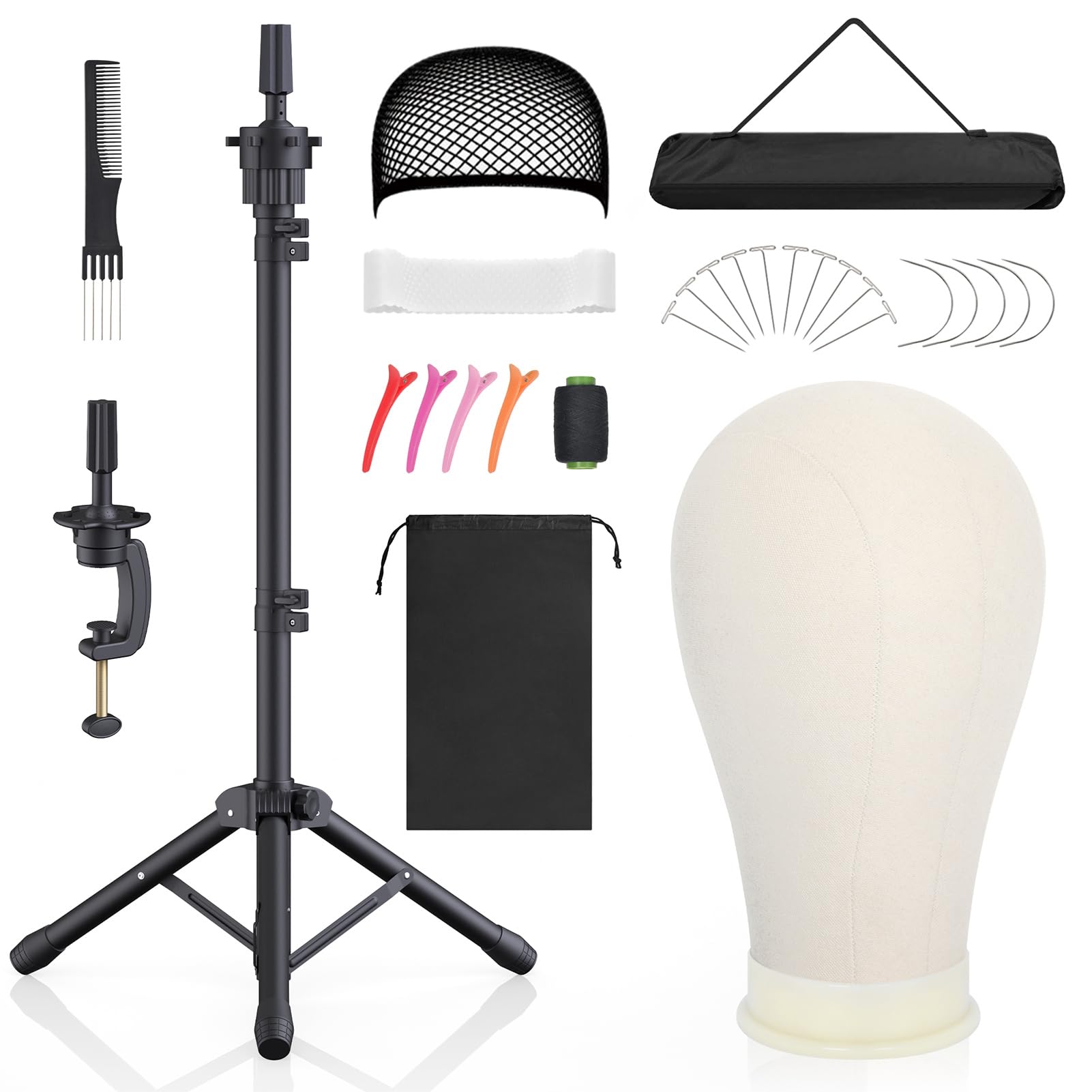 Wig Stand with Head Height Adjustable Wig Stand Wig Head Stand with Mannequin Head with Extra Wig head Clamp Stand