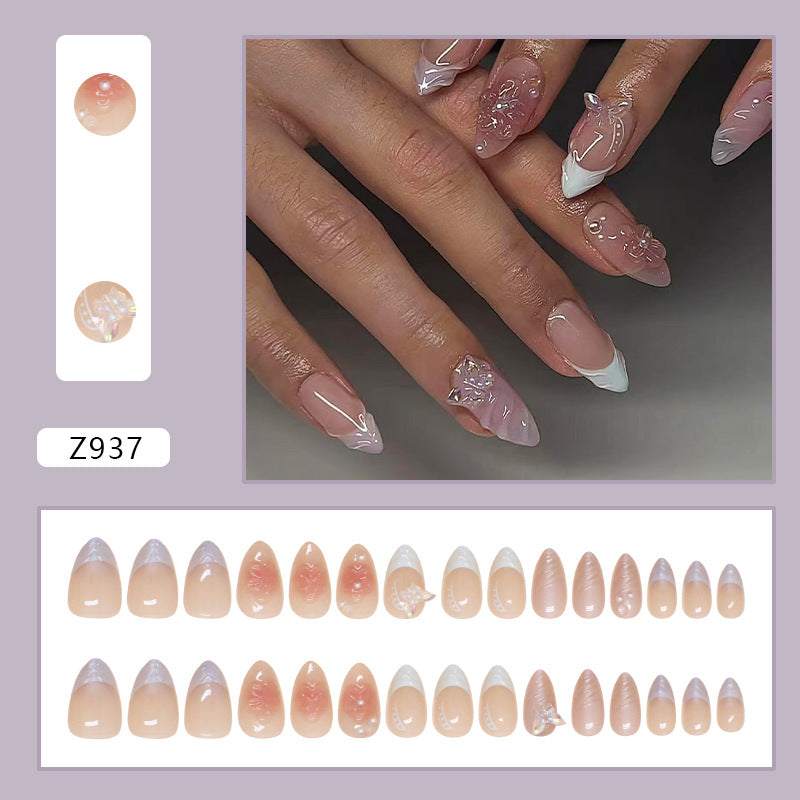 Nail Art Patch Removable Nail Butterfly Fake Nail Sweet Wear Nail Three-dimensional Blush Armor Drill 30 Pieces
