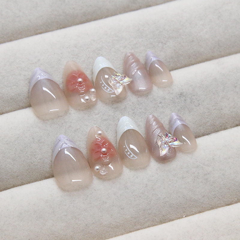Nail Art Patch Removable Nail Butterfly Fake Nail Sweet Wear Nail Three-dimensional Blush Armor Drill 30 Pieces