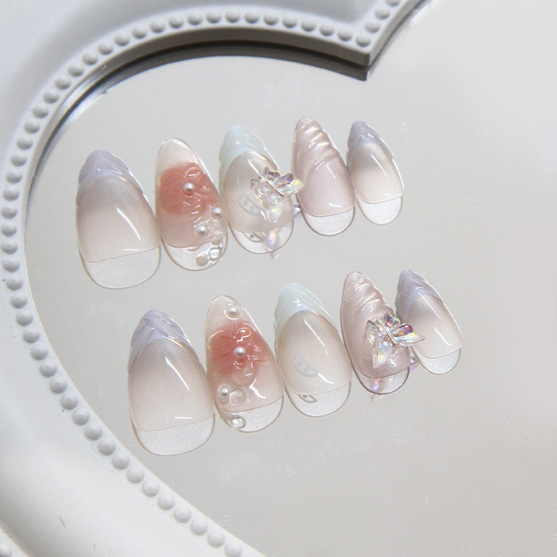 Nail Art Patch Removable Nail Butterfly Fake Nail Sweet Wear Nail Three-dimensional Blush Armor Drill 30 Pieces